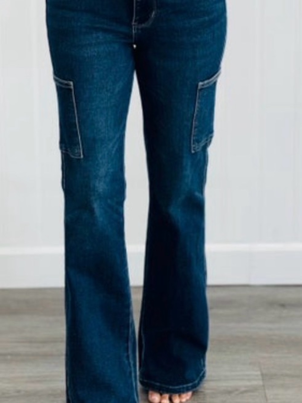 NWOT Judy Blue Dark Indigo Flare Cargo Jeans